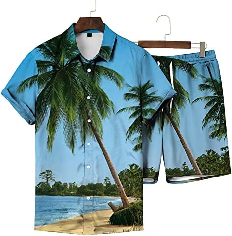 4ZHUZI/ Мъжки Забавен Плажен Комплект Тениски, Ежедневни Ризи с копчета, Блузи с къси ръкави и къси Панталони, Хавайска Риза, костюм за Парти