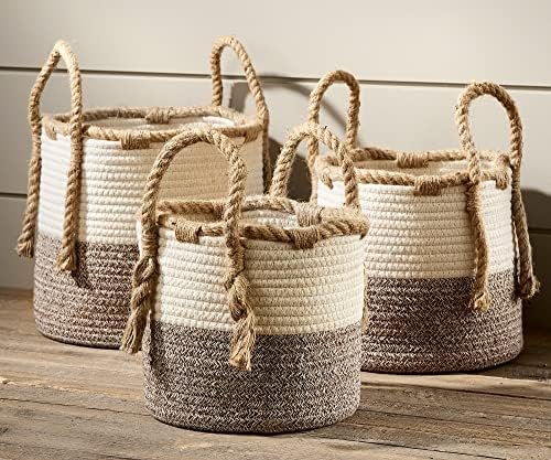 Плетени кошници за подаръци, бежово-кафява, От памук и юта, Комплект от 3