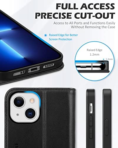 Калъф SHIELDON за iPhone 13 Mini 5G от естествена кожа, калъф-награда за дамска iPhone 13 Mini, Магнитна закопчалка, RFID Заключване Слотове за карти, Защитен калъф-стойка, Съвместима с iPhone 13 Mini (5.4 инча) - Черен
