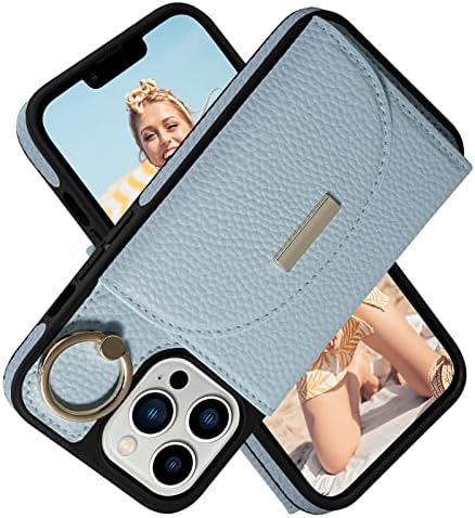 Калъф Keallce за iPhone 13 Pro 6,1 5G, Кожен Калъф-портфейл с панти капак и отделения за карти, Поставка с пръстен-притежател, Защитен Калъф-награда за телефон за жени, който е Съ