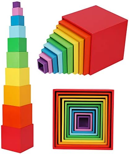 Дървени кутии за полагане на TOWO Цветове на Дъгата-Чаши за подредба и сортиране на Кубчета за деца-Кубчета за подреждане Забавни Играчки за деца на 2 години Монтесори Материали