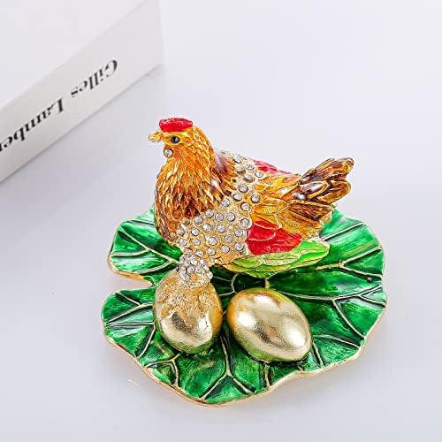 Кутии за дрънкулки с фигурки на Златна кокошка и яйца Ingbear на панти, уникален подарък за Деня на майката, в Ковчег за ръчно изработени бижута с емайл, украшения във формата на животно за домашен декор.