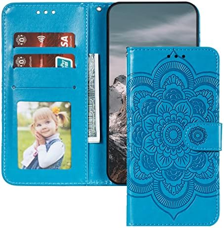 Чанта-портфейл QIVSTAR Galaxy S23 Plus от Изкуствена Кожа с Релефни, флип-надолу кутията с [картодържателя] Магнитна Закопчалка, устойчив на удари Защитен Калъф за Samsung Galaxy S23 Plus Мандала LD Blue