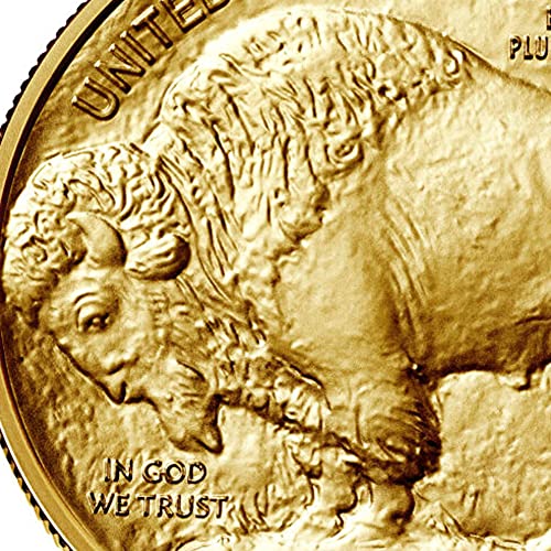 Монети, в кюлчета от американското злато Бъфало 2023 година, без знака на монетния двор, 1 унция, Скъпоценен камък, без лечение (First Strike - Bison Label), 24 хиляди