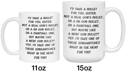 Забавни подаръци за сестрите - чаши за Кафе, за сестри с кляпом в устата - най-Добрата идея за подарък на Сестра ми за рождения Ден - Хумористични чаши за възрастни с цитати (11 грама, черна дръжка)
