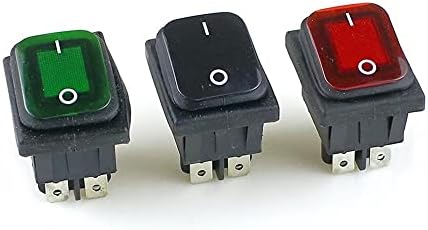 ZLAST KCD4 Черен, Червен, Зелен, Перекидной Водоустойчив ключ, захранване от 2 Положения, 4 контакти с подсветка, 16A 250VAC/20A 125VAC (Цвят: зелен)