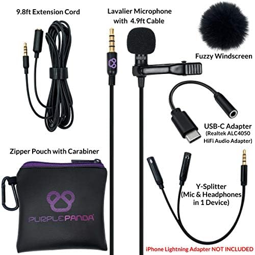 Петличный микрофон Purple Panda USB-C на ревера - Професионален ненасочено кондензаторен микрофон Lav (USB Type C) - Съвместима с Android, Samsung, планшетами, iPad Pro - Skype / Zoom, видео разговори