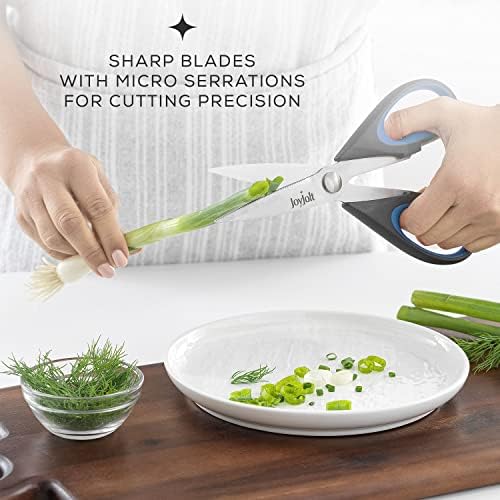 Кухненски ножици JoyJolt Тежки ножици (ДВЕ) с ножици за подстригване. Универсални ножици; Ножици за трева, Ножици за зеленчуци, Ножица за месо, ножица за пиле. Могат да се мият в миялна машина от неръждаема стомана