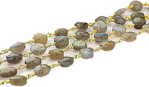 Верига за Четок от Лабрадоритовой монети с дължина 1 метър, 6-7 мм, 24 До, Златна Верижка За Четок, Увита Тел (GPLB-30012)