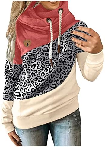 Жена случайни пуловер, блуза, модни обикновена контрастни свободни свитшоты с завязками, блузи с дълъг ръкав и джоб на съвсем малък