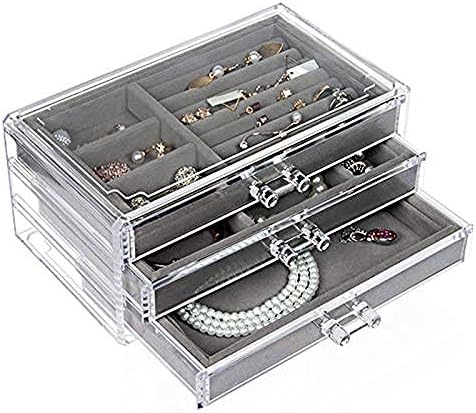 Ковчег за бижута YASEZ - Дамски Часовника с 3 чекмеджета, Кадифе Бижута Органайзер за Съхранение на Обици, Гривни, Колиета и Пръстени
