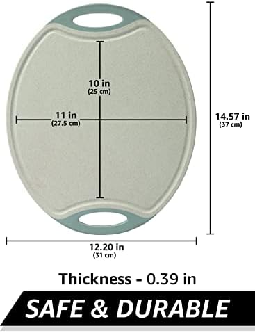 Дъска за рязане Raj Eco от слама пшеница - Лаврово-Зелена Нескользящая Двустранно Кухненска дъска за Рязане с канали за сок - дъски за Рязане за месо и зеленчуци с удобни дръжки - Средният размер на 14,57 x 12