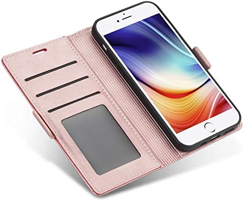 N. BEKUS Чанта-портфейл с панти капак за iPhone 8 Plus / 7 Plus със слот за карта и магнитна закопчалка, Удароустойчив калъф-книжка със стойка от изкуствена кожа Премиум-клас (Розово злато)