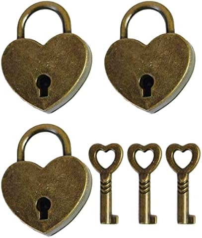OMYZERO 3шт Ретро Античен Стил Мини-Сърцето на Архаични Катинари Ключът за Заключване с Ключ (Бронз)