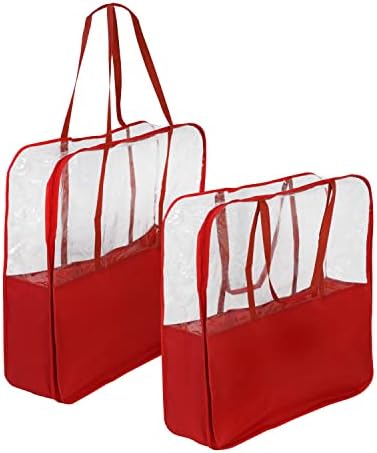 Прозрачни Коледни Пакети за съхранение на Honey-Can-Do в 2 опаковки с дръжки, Червен SFT-09405 Red
