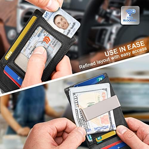 Мъжки портфейл BULLIANT, Тънък Кожен портфейл RFID Blocken за мъже Стандарт и Apple Airtag Използват 11 картички