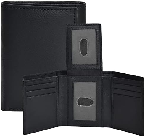 Мъжки Портфейл в три Гънки от естествена кожа - RFID Портфейли Тънък 9 Титуляр за Кредитни карти, 2 Отделения за самоличност Подарък За Мъже