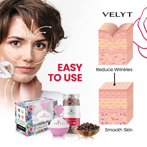 Velyt Ice Ball - Терапия студен лед за лице-Розов чай (70 г), Изсветлява цвета на лицето, помага за намаляване на Торбичките под очите, намалява бръчките, Лечебни охлаждане за придаване на тонус и стягане по естествен