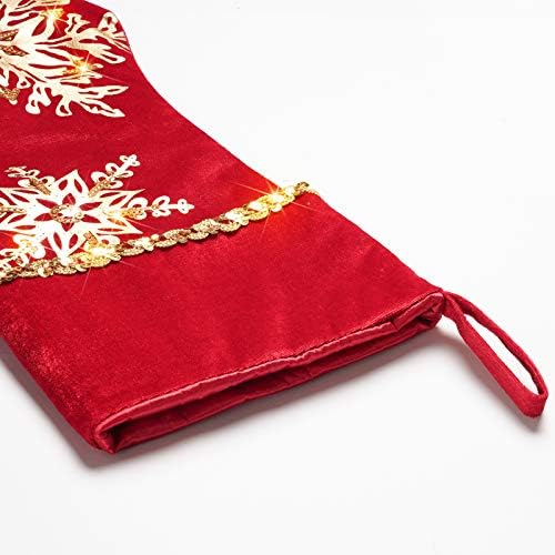 Коледен отглеждане DAVID ROCCO от Червено злато, модерен и луксозен коледни чорапи с дължина 21 инча с лъскава снежинкой. (червен)