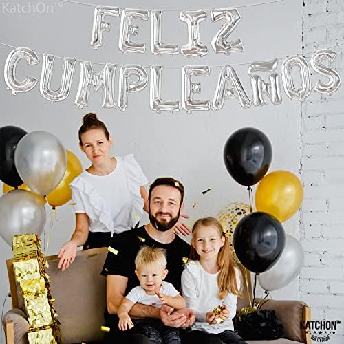 Катчон, Сребърен Банер от балони Feliz Cumpleanos - 16 инча | Silver Банер Feliz Cumpleanos за бижута Feliz Cumpleanos | Майларовые Букви от Балони честит рожден Ден на испанските украса за рожден Ден