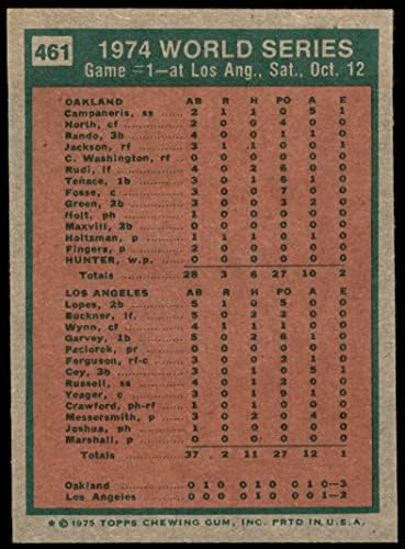 1975 Topps 461 Световните серии 1974 - Игра на 1 Реджи Джаксън Окланд/Лос Анджелис Атлетикс/ Доджърс (Бейзбол карта) БИВШ Атлетикс/Доджърс