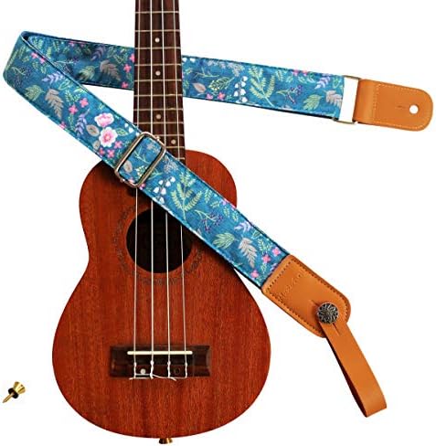 MUSIC FIRST Оригинален Ретро Дизайн Каишка за ukulele Dawn Fog Garden От Мек Плат и естествена Кожа, презрамка за Ukulele С каишка от естествена кожа, Шкафче