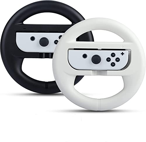 EIMGO 2 x Комплект Управителните колела за Nintendo Switch и OLED конзоли към играта контролера Joy-Con Racing, Комплект химикалки (кръгли, бял + черен)