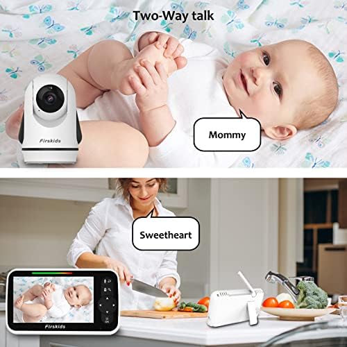 Следи бебето Firskids 5 , без Wi-Fi, Видеоняня с превръщането увеличение с камера и звук, батерия 3500 mah, обхват 1000 фута, Нощно виждане, Двупосочен звук, Режим VOX, Температурата в стаята, Колыбельные