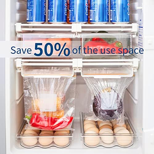 WuuusDay Органайзер за съхранение в хладилника, 100 бр. чанти и 1 бр. кутия за хладилника и 1 бр. без делене и 1 бр. органайзер за яйца в хладилника
