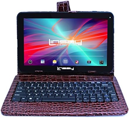 LINSAY 10,1 Quad-core 2 GB оперативна памет от 32 GB Android 11 Таблет с Кафява клавиатура в стил Крокодилска кожа