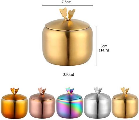 Сахарница YISHIYI от неръждаема стомана с капак, на Банката за подправки с Лъжица, за да се черен пипер, Сол, оцет и т.н., 350 мл, Добър Кухненски контейнер за инструменти (Многоцветен)