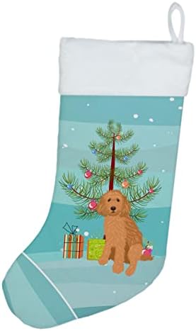 Carolin's Treasures WDK3027CS Doodle Red 1 Коледен Чорапи, чорапи за окачване на камината, Коледен Сезон, декорация за Партита, Семейни Празнични Украси,