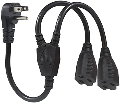 Удължителен кабел захранващия кабел Y-Образна Ивица - Адаптер за контакта с 1-2 начини NEMA 5-15П с 90-Градусова Плоска разклона за 2 X NEMA 5-15R с 3-Пинов кабел SJT 16AWG, Удължител кабели, Спестяващ място за Кухня,