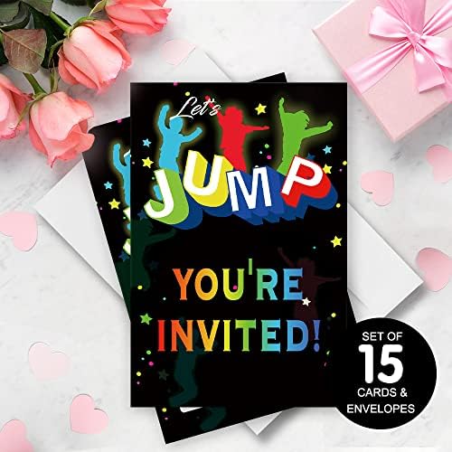 Haizct Покани Картички Let ' s Jump с Конвертами (15 броя) за възрастни и Тийнейджъри, Забавни Покани на парти в чест на рождения Ден, Батутный Къща, Батутный парк, Покани за парти, за да проверите за партита