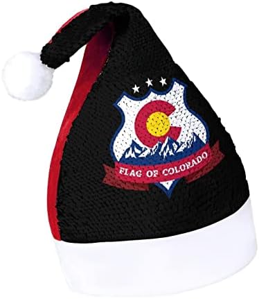 Флаг Колорадо Забавна Коледна Шапка С Пайети Дядо Коледа Шапки за Мъже Жени Коледна Украса за Празнично Парти