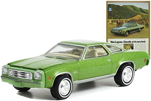 Играчка на пишеща машина 1973 г. Chevy Chevelle Laguna Colonnade Купе с твърд покрив Зелен цвят Met. Новата Laguna. Chevelle в своя най-добрия Модел автомобил, произведен под налягане 1/64 от Greenlight 39100 E