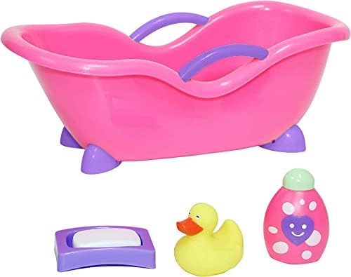 JC Toys Очарователна Малка Симпатична баня с душ на 24 месеца и по-възрастни, е подходящ за повечето кукли с размер до 10 инча, Розово