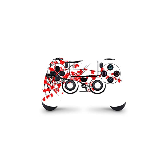 Кожата контролер ZOOMHITSKINS PS4, съвместим с контролер Playstation 4, Японски Червено-бял Sakura Cherry Blossom Art Flower, Здрав, подходящ за PS4, PS4 Pro, PS4 Slim Controller, винил 3 М, произведено в САЩ