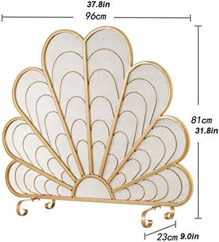 Камина, на екрана Етаж Издълбани Камина, екран Преграда Кухи Домашен Iron Защитен Екран Ограда под формата На Павлина Печка Ограда 37,8 × 31,8 инча Искрогаситель Капачка (Цвят: златен)