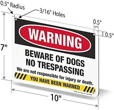 SmartSign 7 x 10 инча Внимание - Пазете се от кучета, да изземат, Не носи отговорност за наранявания или смърт Метален знак, 40-мм Ламиниран неръждаем алуминий, Многоцветен