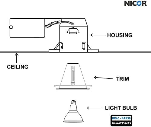 Конус рефлектор с NICOR Lighting 6 инча Прозрачен с бяло покритие, подходящи за сгради с диаметър 6 инча (17552A)