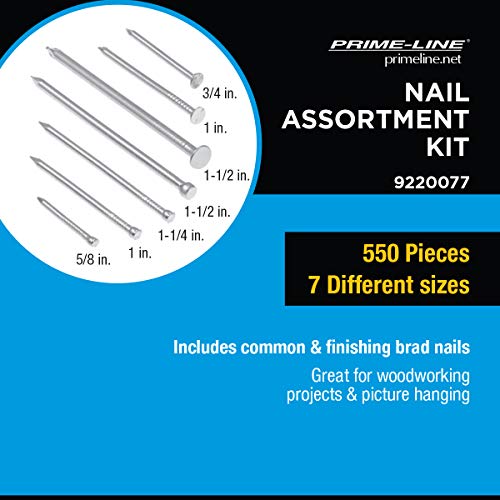 Набор за изграждане на нокти Prime-Line 9220077. Пластмасова кутия с управление включва Обичайните, Довършителни пирони за окачване на Брад и рисунки. Цинковая покритие. (550 броя), 9220077