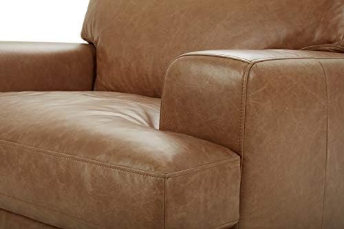 Марка – Stone & Beam Lauren, разтегателен диван от естествена кожа с пухени пълнител, 89 W, бренди
