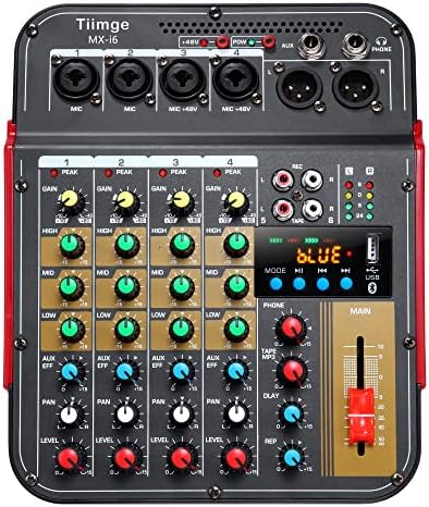 Професионална звукова такса Аудиомикшера, 6-Канален Цифров вход Bluetooth, съвместим с компютър, Смесител DJ контролер 48, Фантомное храна, стерео L / R, вход, се използва за запис на аудио миксер за PC