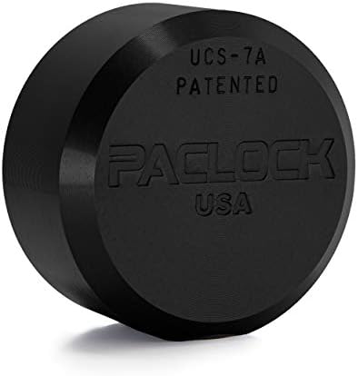 Окачени заключване UCS-7A от PACLOCK, отговаря на изискванията на законодателството на сащ, Плоска задна част на миене с резбови отвори, черен анодизиран Алуминий, 6-пинов цилиндър за по-голяма сигурност, един замък,