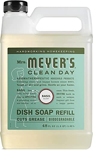 Течен сапун за миене на съдове MRS. MEYER'S CLEAN DAY е с аромат на босилек, флакон 48 течни унции (опаковка от 2 броя)
