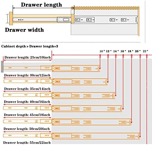 Прибиращи пързалки MKKEL -10-Инчови Изтеглящи шкафове за чекмеджета, Меко затваряне на Изтеглящи шкафове за чекмеджета, Выдвигающиеся за отваряне на чекмеджета Странично монтиране на Шарикоподшипнике 3-кратно Пълна