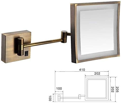 LIANXIAO - Огледало За грим, Тоалетен огледало с 3-Кратно увеличение и Регулируеми Подвижни Квадратна Група, Хромирани елементи, Златен Месинг