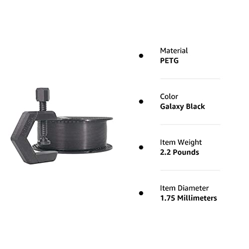 Нишка с нажежаема жичка PETG Prusa Galaxy Black 1,75 мм, бобини с тегло 1 кг (2,2 кг), допуск на диаметъра на +/- 0,02 мм