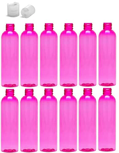 Кръгли бутилки Cosmo по 4 грама, Празни от PET пластмаса за Еднократна употреба, които не съдържат BPA, с натурални Прижимными капачки (опаковка от 12 броя) (розови)